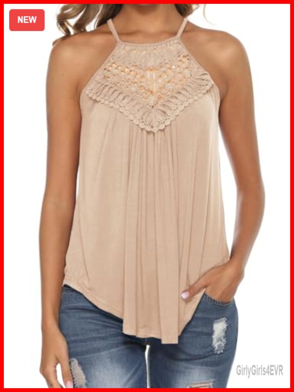 Bluetime Halter Top Sleeveless Crochet Lace Flowy Summer Tank Top